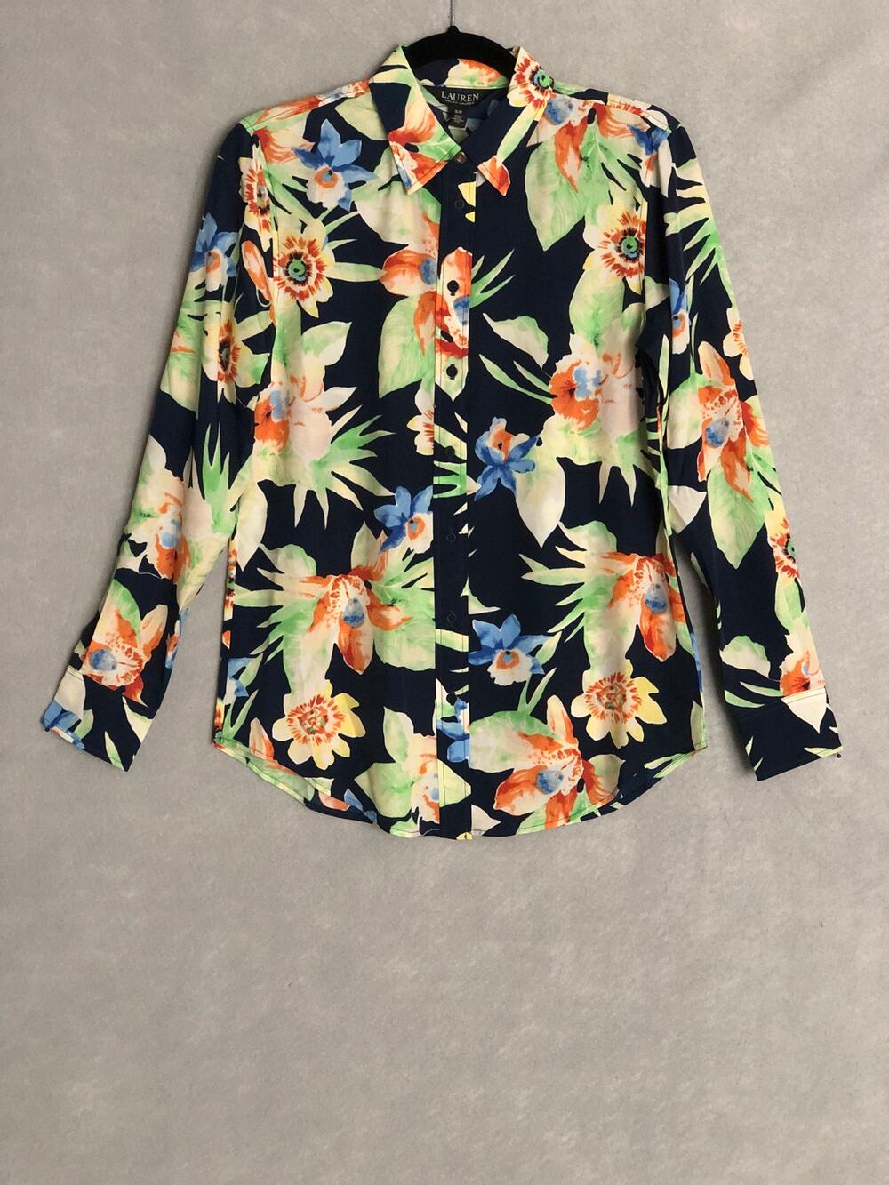 Lauren Ralph Lauren Button-Up Top Floral Crepe Women's Small NEW